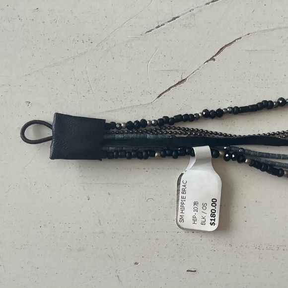 NWT Johnny Was Hippie Black Grey Silver Multi Chain Bracelet w/ leather edges - Picture 4 of 6